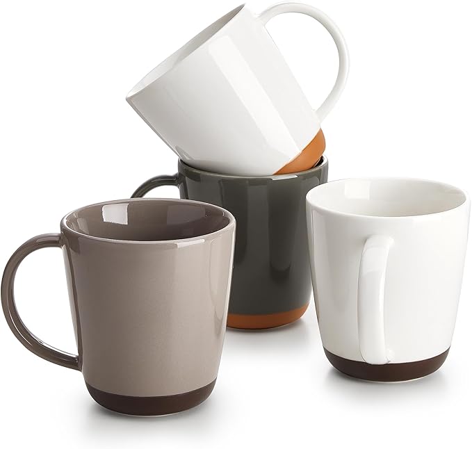 Sweese Porcelain Coffee Mugs Set of 4-16 Ounce -Microwavable, Coffee Cups for Latte, Hot Tea, Cappuccino, Mocha, Cocoa with Big Handle, Urban Neutrals