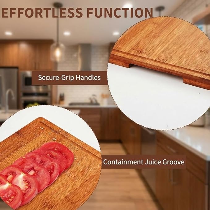 Bamboo Cutting Board for Kitchen, 16x11 in, 1-in Thick Wood Chopping Board with Deep Juice Groove for Meat Fruit Vegetable, Knives-Friendly & Easy to Clean, Natural