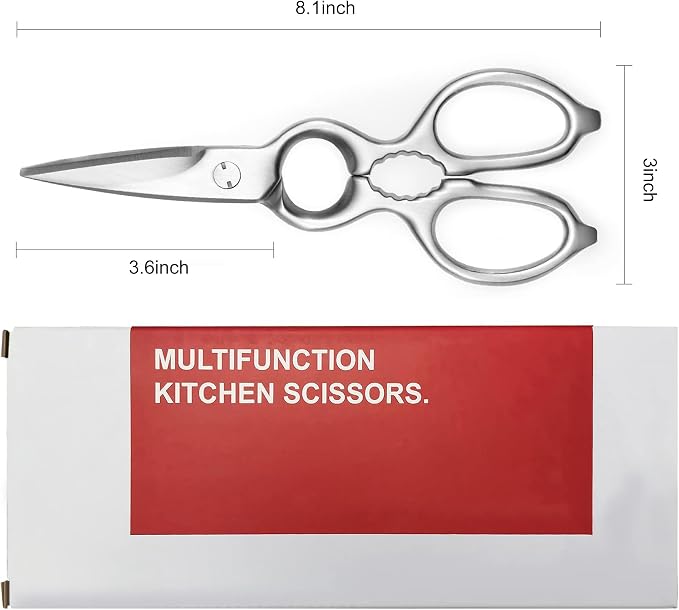 Stainless Steel Detachable Kitchen Shears Full-Steel Forged Metal Scissors for Food, Professional Chef Shears Bone Cutting Meat Pizza Scissors Kitchen Utensils Come Apart, Silver
