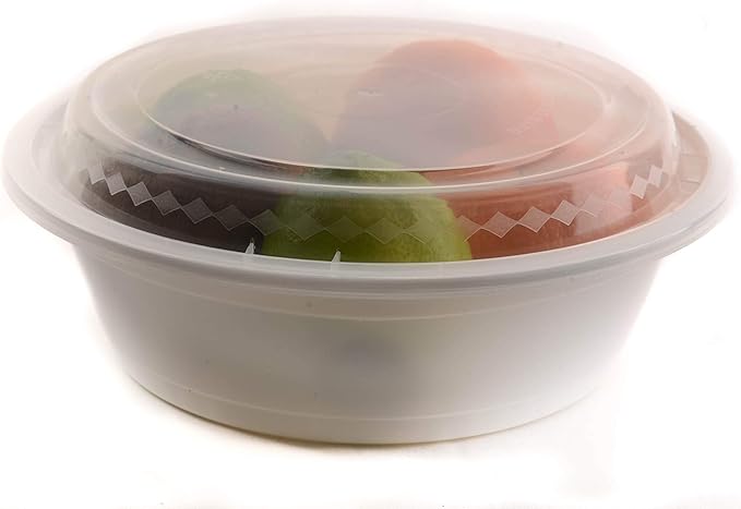 EcoQuality Meal Prep Containers [10 Pack] White Round Bowls with Lids, Food Storage Bento Box, Microwavable,Premium,Stir Fry | Lunch Boxes | BPA Free | Freezer/Dishwasher Safe | Disposable (16 oz)