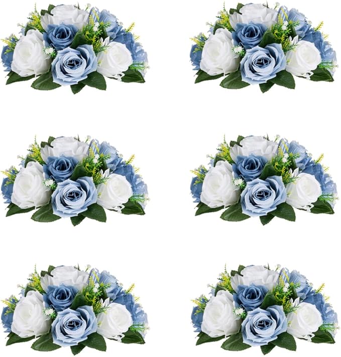 Flower Centerpieces for Wedding Tables: Wedding Table Decorations Dusty Blue & White Flower Balls Centerpieces for Engagement Cerebration Party Center Pieces 6 Packs