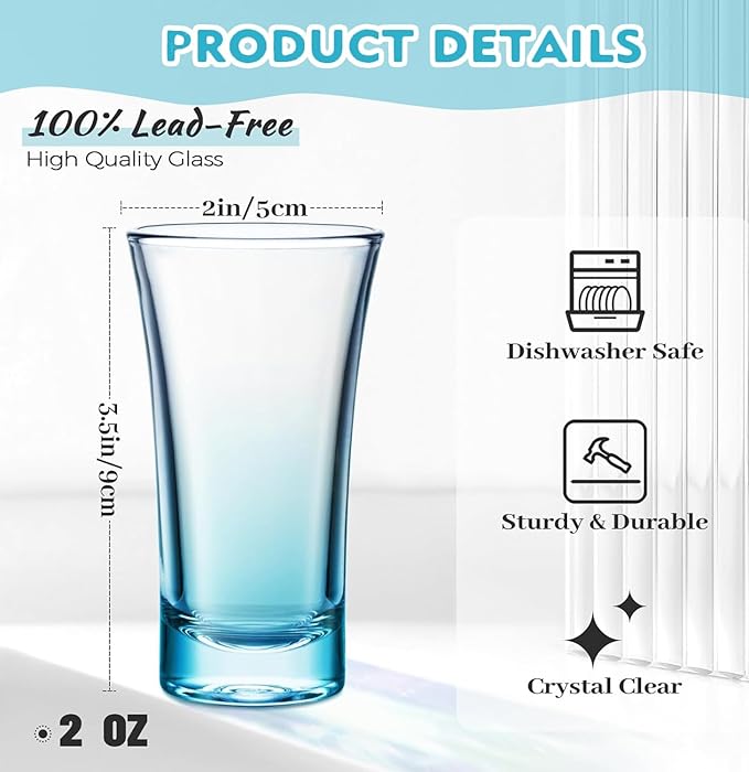 ZZYFGH 6 Pack Shot Glasses Set, 2 Oz Colorful Round Shot Glass with Heavy Base,Shot Glass for Vodka, Whiskey, Tequila, Espressos, Spirits & Liquors
