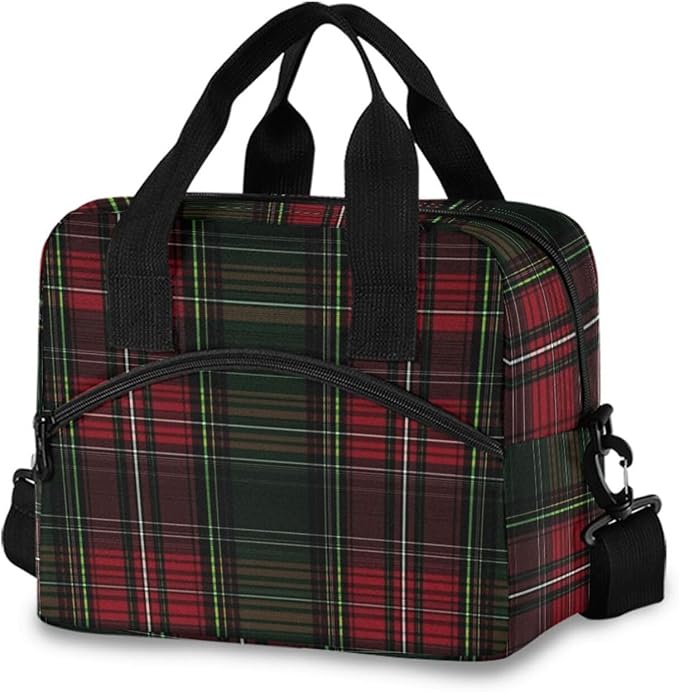 ALAZA Green and Red Tartan Plaid Insulated Lunch Bag Box Reusable Cooler Bags with Shoulder Strap for Women Men Adult Kids, 19-Can (12.5L)