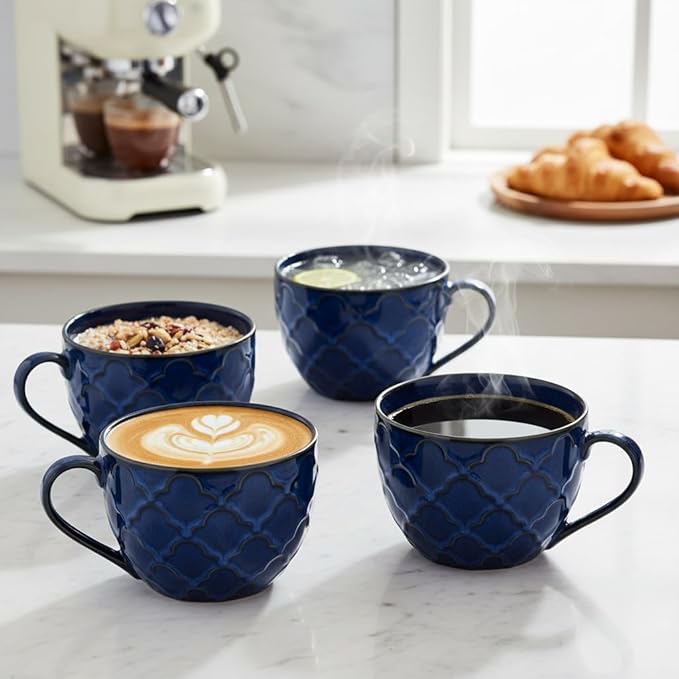 Ceramic Extra Large Coffee Mugs with Handles, 24 oz Coffee Cups, Large ceramic mugs for Hot Chocolate, Cappuccino, Ramen,Oatmeal, Microwave SafeSet of 2 (Reactive Glaze Blue)