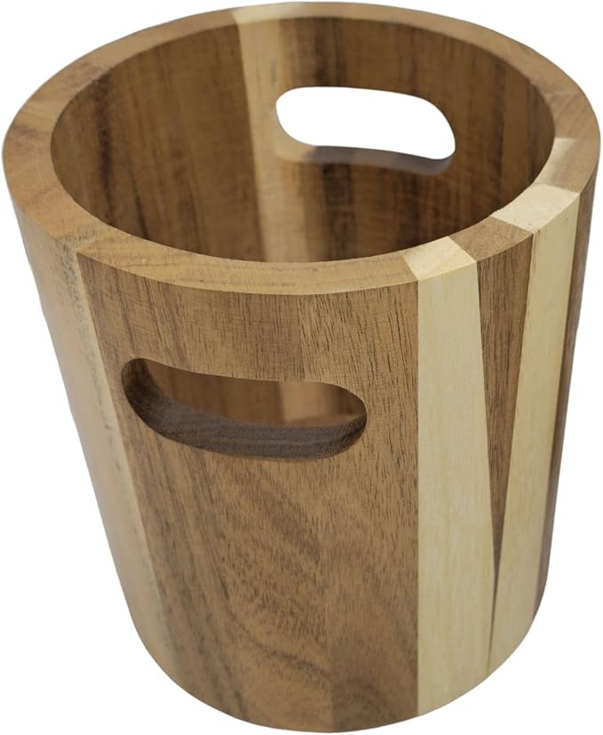Acacia Wooden Utensil Holder | Kitchen Utensils Holder & Organizer for Countertop | Rustic Farmhouse Style Utensil Pot (Small 11×14.5cm)