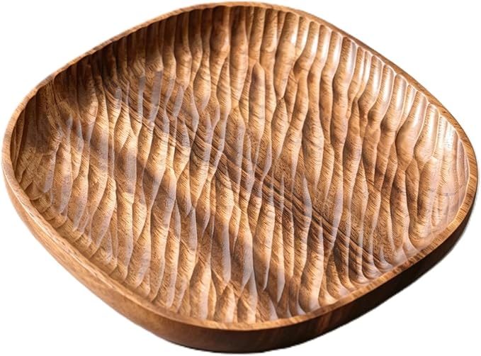 Walnut Wood Fruit Tray, Handmade Chinese Style Snack Serving Plate, Solid Wood Tea Dessert Tray for Dim Sum, Vintage Walnut Platter, Gift (Square Cutter)