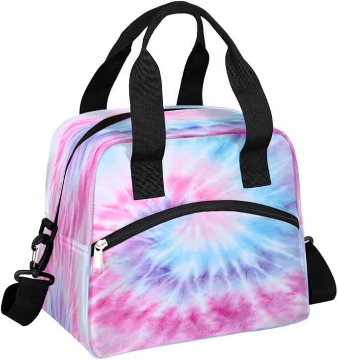 Tie Dye Pink Insulated Lunch Bags for Women Girls Adult Ethnic Reusable Lunch Tote Therma Cooler Bag with Shoulder Strap Lunch Box for School Work Office Picnic Meal Prep Bag