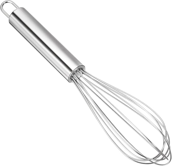 Ptwola Stainless Steel Whisk Professional Whisk for Kitchen Cooking Ergonomic Handle Dishwasher Safe Perfect for Blending, Whisking, Baking, Beating (8 inches Silver)