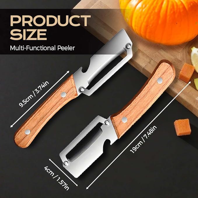 Multi-Functional Vegetable Peeler for Kitchen, 2026 Upgraded 2 in 1 Ultra-Sharp Stainless Steel Blade with Wooden Handle and Bottle Opener, For Fruits or Vegetables that Need to Be Peeled (1)