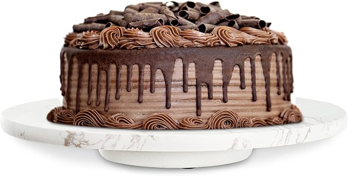 DEAYOU Marble Lazy Susan, Natural Marble Round Tray Turntable Cake Stand, 12" Lazy Susan Cheese Board with Silent Rotating for Serving, Table Display, Cupcake, White, Revolving Cake Leveler Spinner