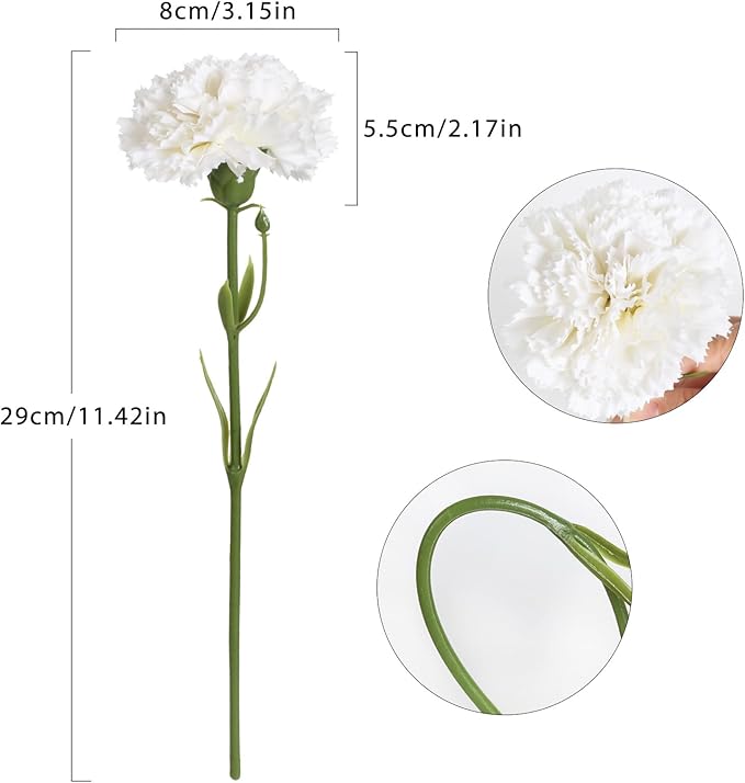 15PCS White Carnations Artificial Flowers White Fake Flowers Silk Carnations White Flowers for Wedding Centerpieces Bridal Shower for Dining Table Home Party Birthday Decor (White)