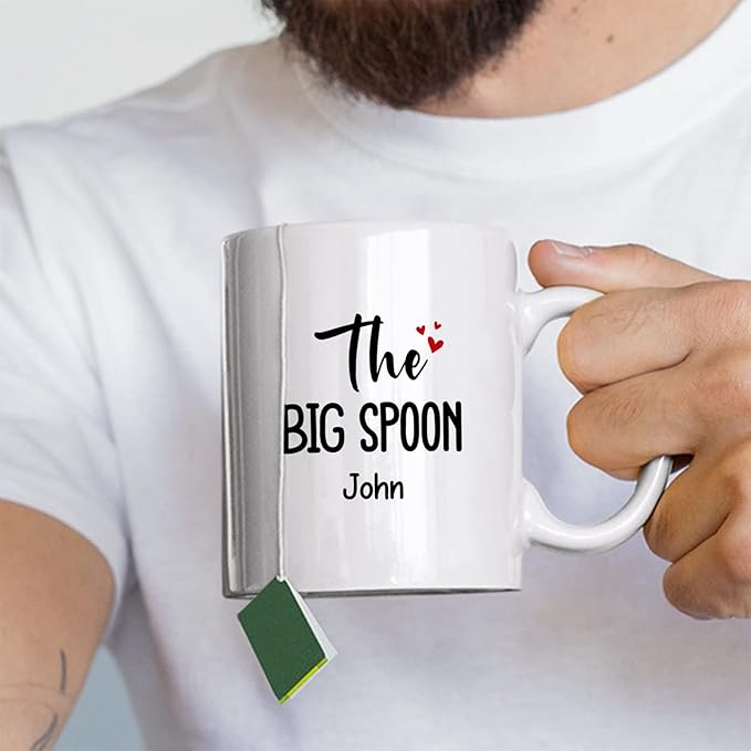 Personalized Couple Coffee Mugs Set Design For Couple, Set Of 2, Custom Name Couple Mug, Big Spoon Little Spoon Couples Coffee Cup Gifts For Anniversary, Love Gifts, Couple Cup, White 11oz 15oz