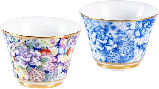 KAMMAK Ceramic Teacups - 65ml/2oz Coffee Cup - Set of 2 Hand-Painted Ceramic Cups - Small Vintage Mate Cup - Cute Mugs for Women - Ideal for Birthday, Afternoon Tea & Housewarming Gifts