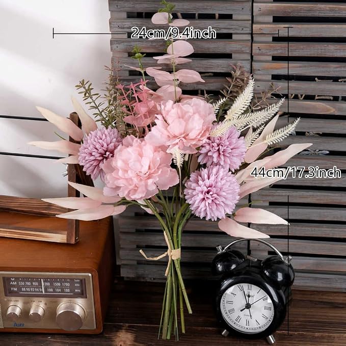KIRIFLY Artificial Fake Flowers Plants Silk Flower Arrangements Wedding Bouquets Decorations Plastic Floral Table Centerpieces for Home Kitchen Garden Party Décor (Pink Purple)