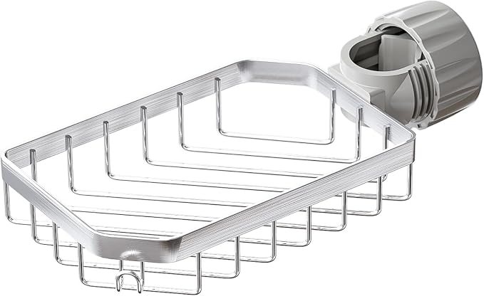 LONIN Stainless Steel Kitchen Sink Organizer Caddy – Over Faucet Sponge & Brush Holder, Rust-Resistant, Adjustable Universal Fit Faucet Rack, Quick Drain Sink Space Saver