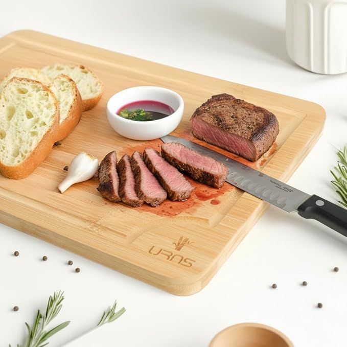 Bamboo Cutting Board, Durable Kitchen Wood Boards with Deep Juice Grooves & Easy-Grip Handles, Perfect for Meat, Vegetables, Fruits & Charcuterie, Ideal Gift for Home Cooks