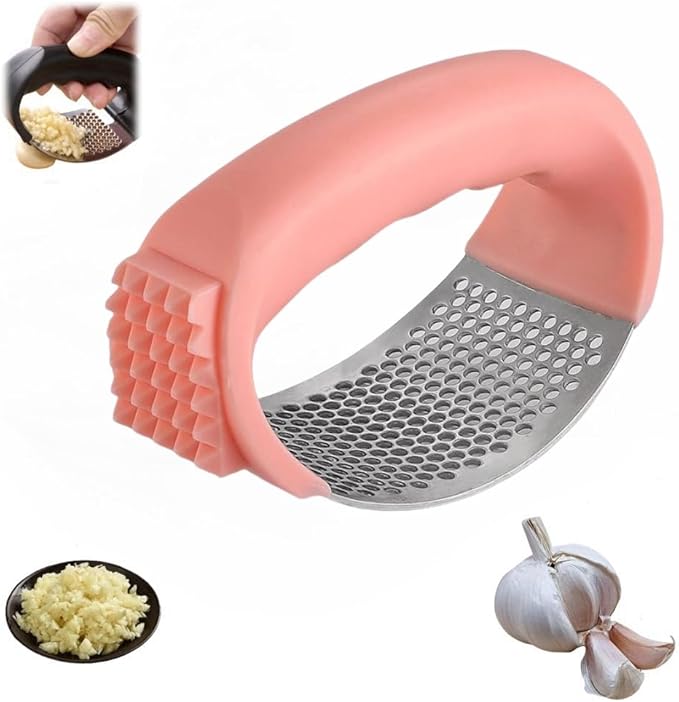 2024 Upgraded Garlic Press - Stainless Steel Rocker, Cool Kitchen Gadget, Mini Garlic Chopper - Pink