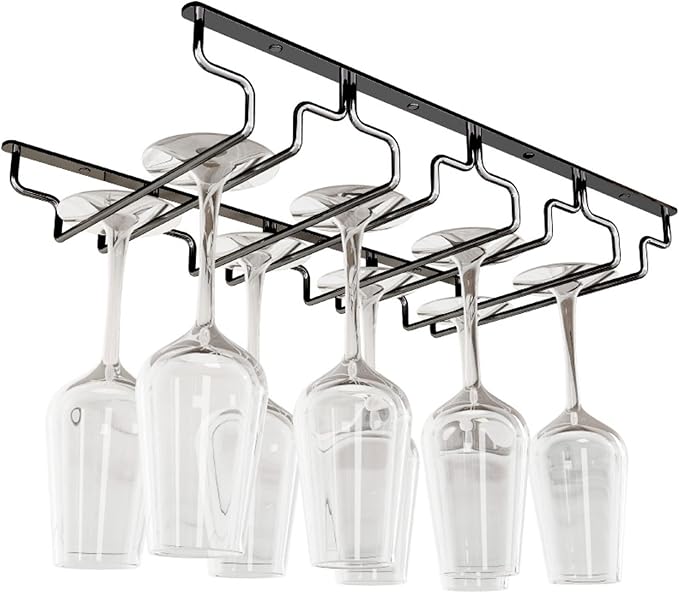 Wine Glass Rack, Under Cabinet Stemware Storage Racks Hanging Wine Glasses Holder, Wrought Iron Metal Stainless Steel Glass Holder Storage Rack Hanger for kitchen bar (Size : 46x22.5x5.5cm)