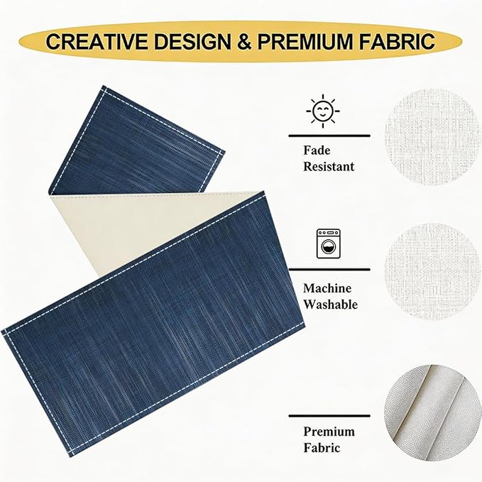 Niviy Dark Blue Table Runner, 12x72 Inch Washable Easy to Clean Farmhouse Navy Blue Table Runners for Holiday Party Kitchen Dining Room Decoration