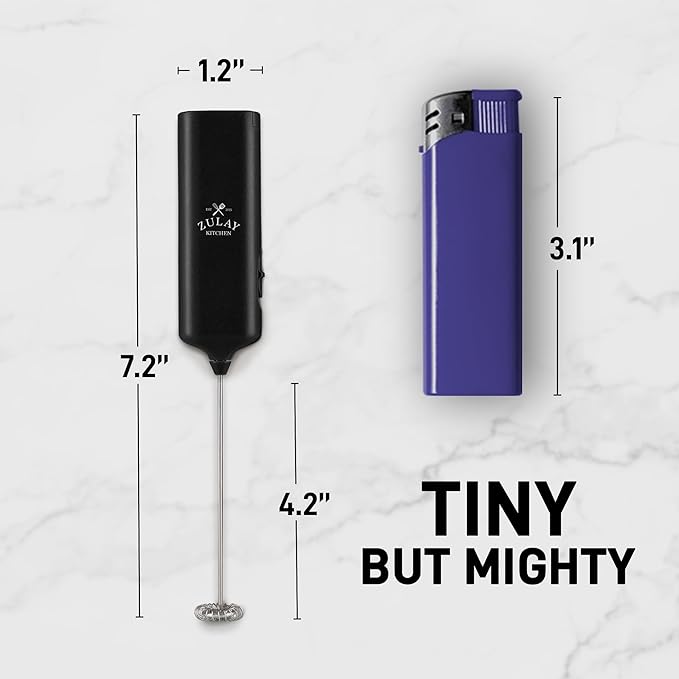Zulay Kitchen Mini & Mighty Milk Frother Wand – Powerful Handheld Coffee Frother, Battery Operated Drink Mixer – Compact Pocket Size – Detachable Whisk for Latte, Matcha, Hot Chocolate – Black