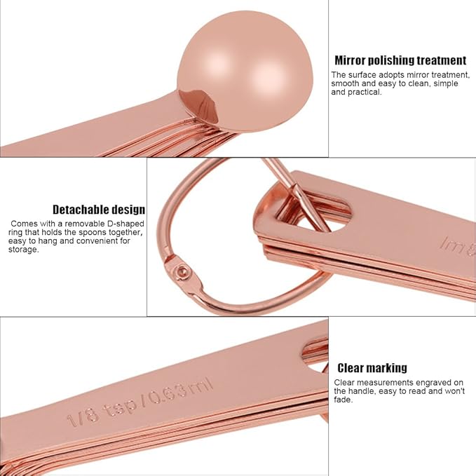 Measuring Spoon Stainless Steel Set, Stackable with Long Handles and Engraved Clear Measurements, Innovative Rounded Spoon Heads, Stainless Steel Measuring Spoon Set for Baking