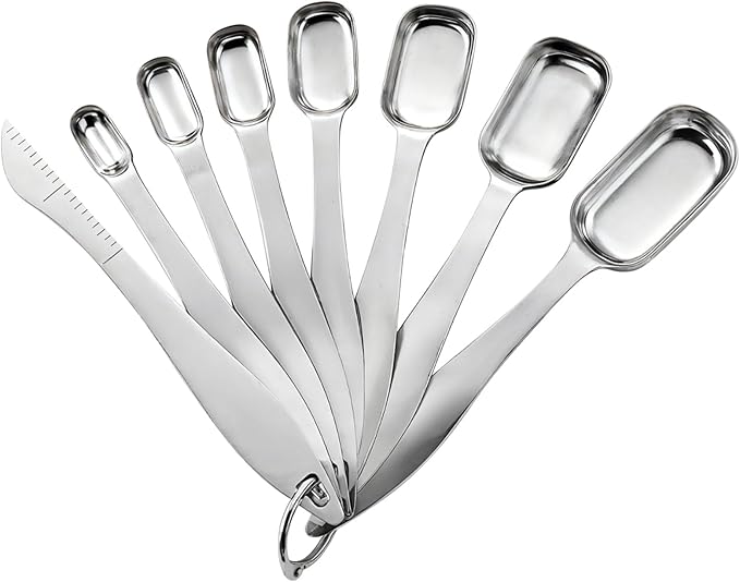 8 Pcs Stainless Steel Measuring Spoon Set, Square Measuring Spoons with Leveler Scraper, Engraved Teaspoon Tablespoon Measurements, Deep Jar Design, Kitchen Baking Cooking Tool