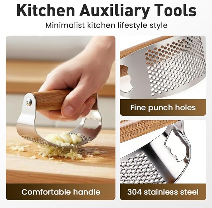 Upgraded Garlic Press Rocker, Manual Garlic Presser with Peeler, Wide Handle Garlic Chopper Grinder for Home Kitchen Gadgets Tools (3PC)