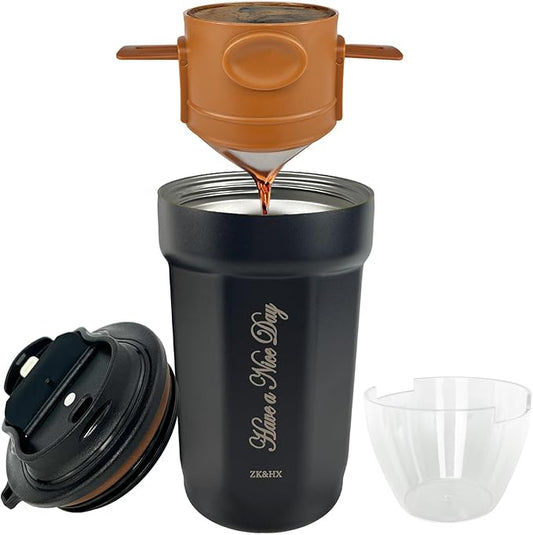 ZK&HX LIFE 13oz Camping Pour over Coffee Makers,Portable Pour Over Coffee Dripper,forTravel,Camping,Offices,Backpacking,Portable Tea Infuser for Loose Leaf Tea,Infuser Cup