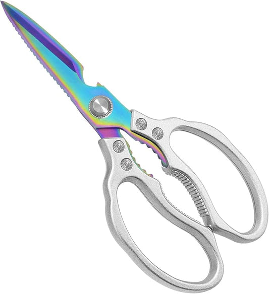CGBE Kitchen Scissors, Multi-Purpose Kitchen Shears, Heavy Duty Dishwasher Safe Food Scissors for Chicken, Poultry, Fish, Meat & Herbs with Non-Slip Grips - Sliver Colorful