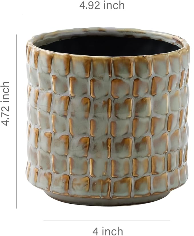 Utensil Crock Kitchen Utensil Holder, 5 Inches Small Ceramic Utensil Holder for Countertop, Unique Embossed Checkered Pattern, Cooking Utensil Crocks for Kitchen, Home Decor Gift (Sage Bronze)