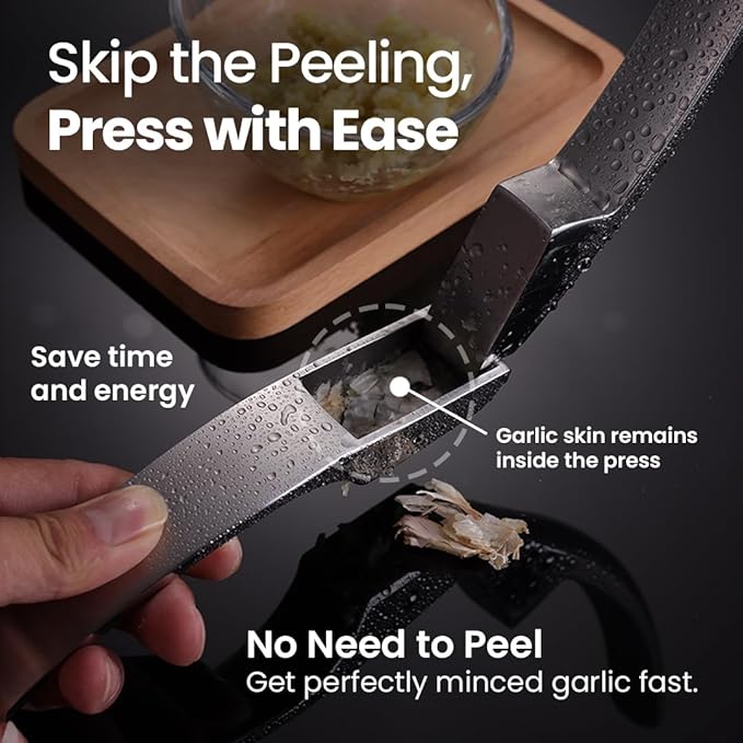 No Peeling Required Garlic Press Stainless Steel with Two Detachable Handles for Coarse & Fine Mincing-Premium Garlic Mincer Tool, Easy to Clean, Dishwasher Safe Garlic Crusher, Lifetime Replacement