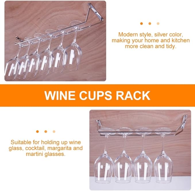 DOITOOL Stainless Shelf Wire Hanging Wine Glass Rack: 2pcs Under Cabinet Wine Glasses Holder Stemware Storage Hanger Organizer for Kitchen Cabinet Bar Metal Clothing Rack