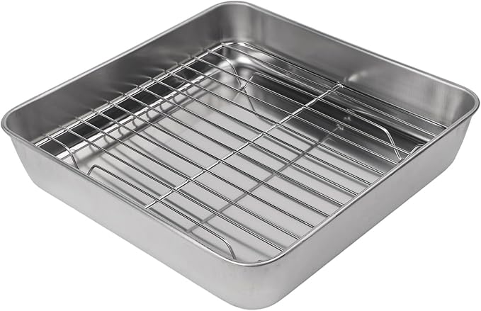 Stainless Steel Baking Pan and Cooling Rack Set for Oven Roasting and Baking Multi-Size Bakeware for Kitchen BBQ and Cake Easy Clean Dishwasher Safe(24CM)
