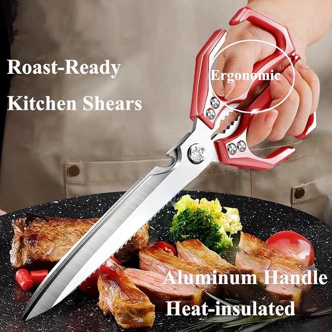 Extended Blade All Purpose Heavy Duty Kitchen Shears for Cooking BBQ, Ergonomi Roast Food Cutting Scissors Dishwasher Safe