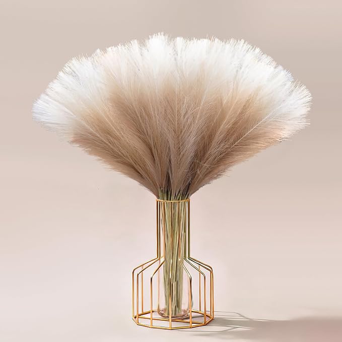 TORONTOKYO Brown Pampas Grass Decor, 50Pcs 21.6 inch Artificial Faux Brown Pompas Grass Small Short Fluffy Arrangement for Wedding Boho Home Decor Vase Filler