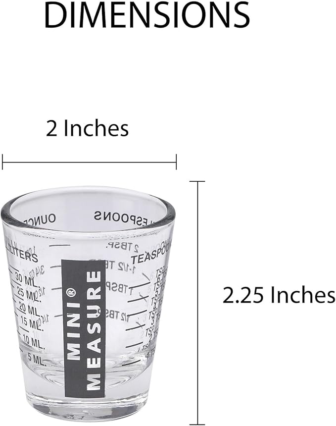 Kolder Mini Measure Heavy Glass, 20-Incremental Measurements Multi-Purpose Liquid and Dry Measuring Shot Glass, Black