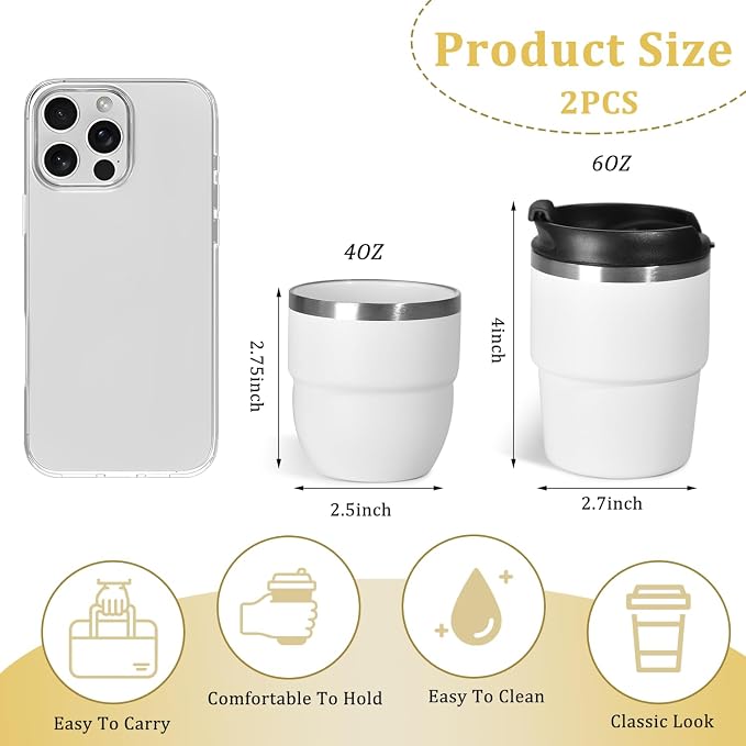 CHLJAR 6oz Espresso Cups, Insulated Espresso Cups Set of 2, Expresso Shots Cup, Stainless Steel Shot Glasses for Coffee, Portable Espresso Travel Mug for Camping