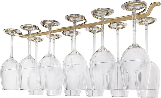 Under Cabinet Wine Glass Holder Iron 12 Hooks, Black Wire Hanging Rack, Storage Hanger Organizer, Space Saving, With 6 Hooks For Multiple Uses, Easy To Install