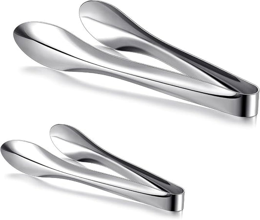 2 Pack Polished Stainless Steel Serving Tongs 6 and 9 Inch Metal Food Silver Tong for Buffet Salad BBQ Grilling Heavy Duty Kitchen Utensils for Cooking Catering Wedding Party