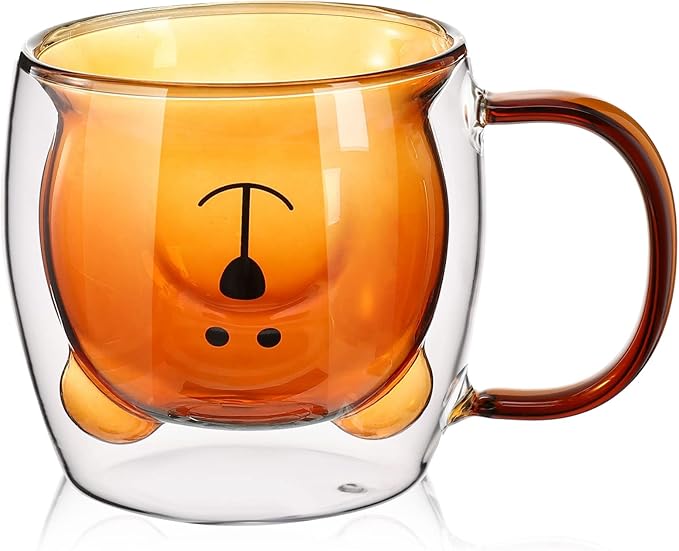 Patelai Cute Bear Tea Cup Double Wall Glass Milk Coffee Bear Mug with Handle Insulated Espresso Christmas Beer Cup Cute Birthday Gift for Women Men Valentine, 250 Ml/ 8. 4 oz(Brown,1 Piece)