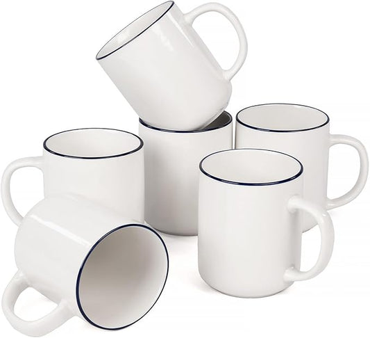 OTAGO Coffee Mugs for 6, 12 oz Mug Set, Dringking Cup with Handle for Coffee, Tea, Cocoa,Blue Rim