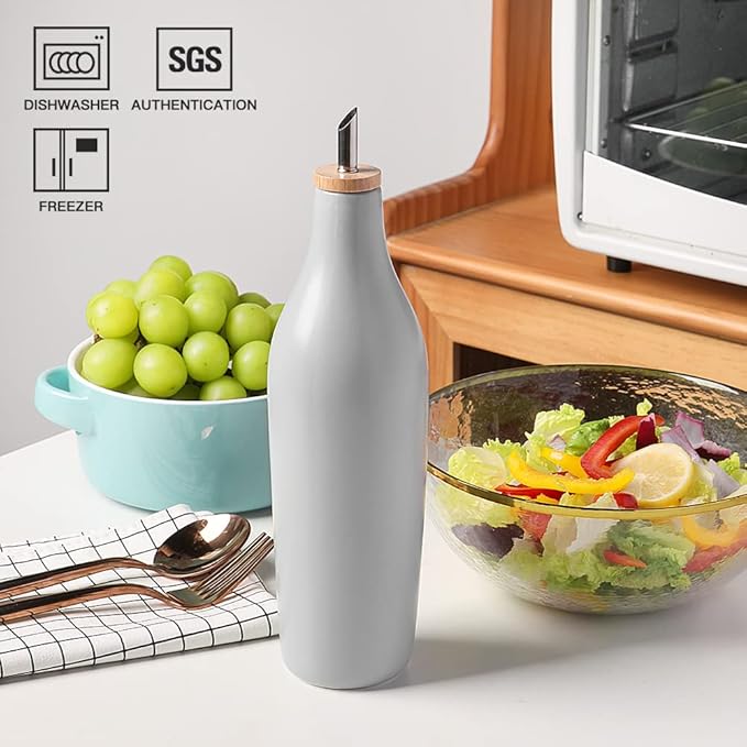 Sweejar Matte Ceramic Olive Oil Dispenser Bottle with Spout, 17 Oz Oil Dispenser for Kitchen Counter, Opaque Oil Cruet for EVOO, Vinegar, Avocado Oil Container for Cooking, Pack of 1 (Gray)