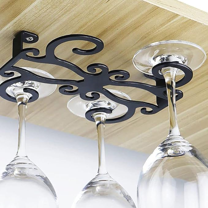 Hanging Stemware Racks, Butterfly Wine Glass Rack, Under Cabinet Wine Glasses Holder Stainless Steel Wine Glass Rack, Black Iron Organization and Storage Hanger Shelf for Bar Kitchen Decor(Black)