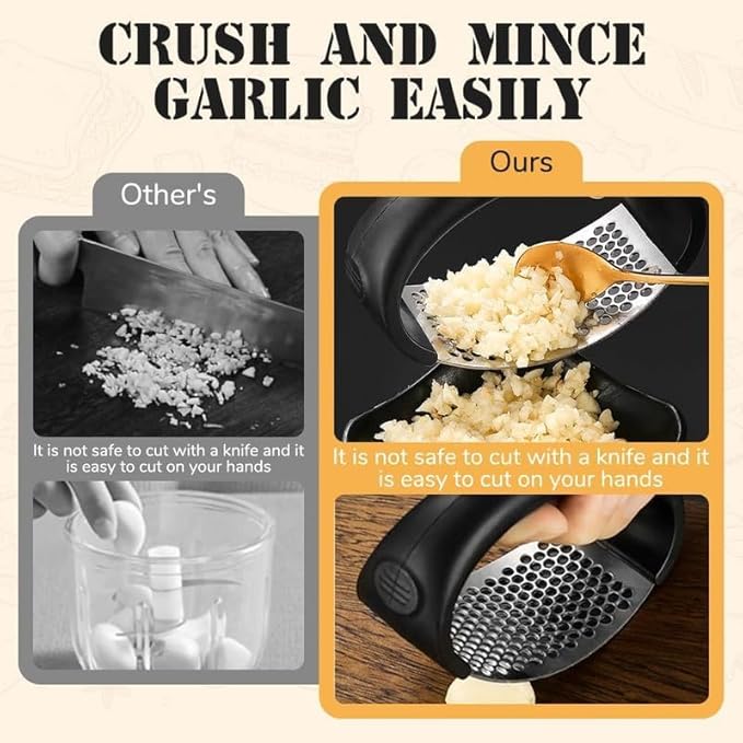 Stainless Steel Garlic Press - Upgraded Manual Garlic Crusher, Home & Kitchen (1, Black)