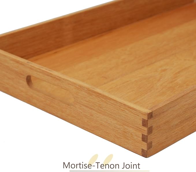 22 x 14 Inches Large Rectangle Teak Wood Ottoman Tray with Handles, Serve Tea, Coffee, Classic Wooden Decorative Serving Tray