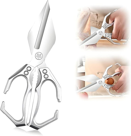 Multifunctional Heavy-Duty Kitchen Shears, Stainless Steel Kitchen Scissors for Food, Poultry Shears, Poultry, Meat, Seafood, Bone Cutting, Dishwasher Safe Ergonomic Handle (Sliver)