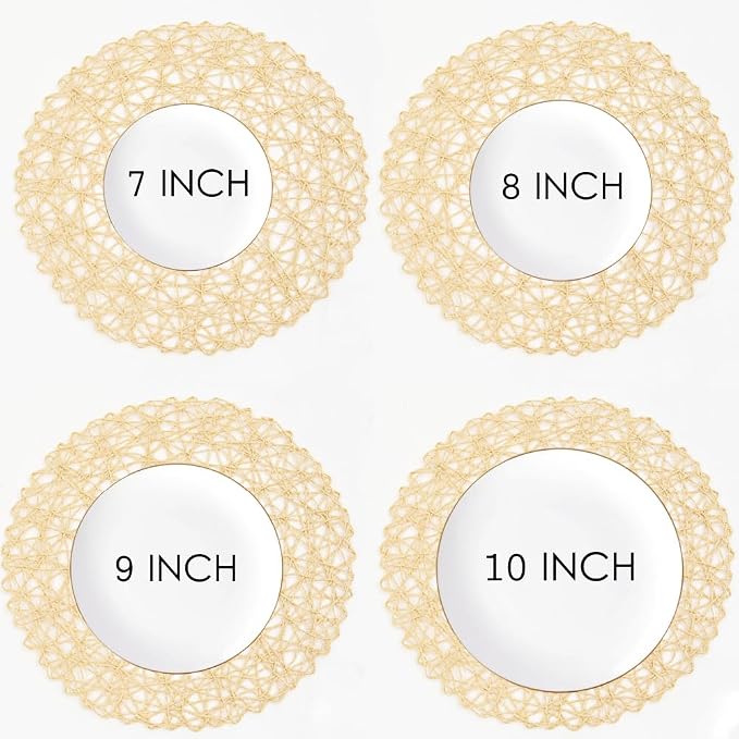 IcosaMro Beige Round Placemats Set of 6 for Dining Table, 15 Inch Paper Woven Boho Decorative Circle Place Mat for Wedding Christmas Thanksgiving Day Holiday Dinner, Beige