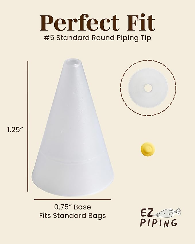 Reusable Plastic Piping Tips Standard Size Round Tip #5 100 Pack with 2 Couplers Round Icing Nozzle for Cake Decoration, Dessert Design Baking Supplies & Piping Bags Base Ø 0.75"Height 1.25"