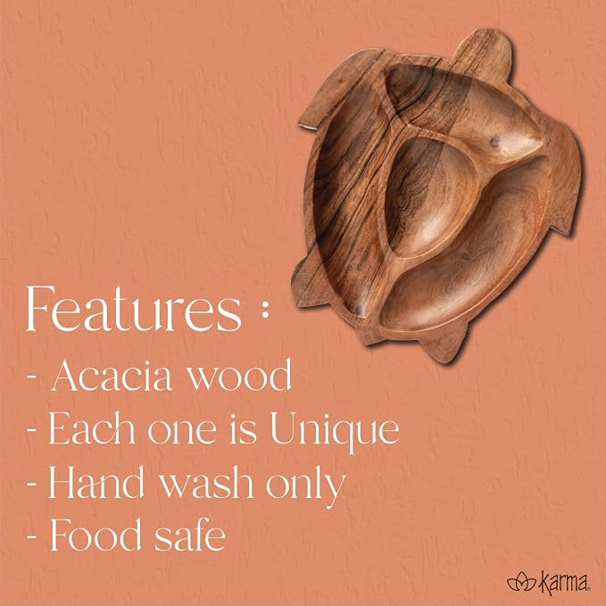 Karma, Acacia Wood Shaped Serving Bowl, Shaped Wooden Compartment Divided, Wood Accent-Plates Divided Dessert Dish Serving Trays Platters, Pumpkin