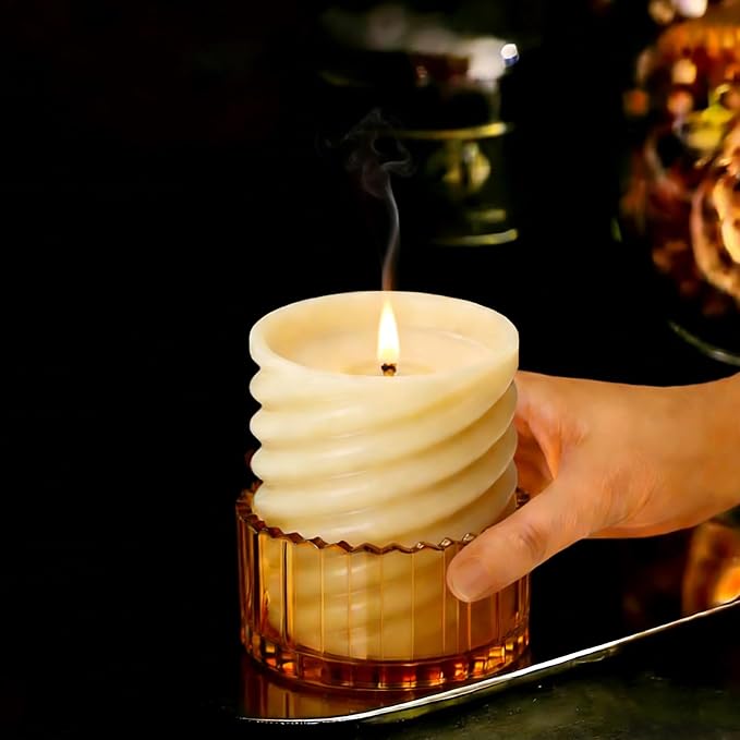 Candle Holder Candle Dish – Chic Glass Candle Holder Tray for Home Decor, Boho Bar Decor – Candle Plate for Tea Light Votive Diffuser – 3.9 x 1.96 in (Smoky)